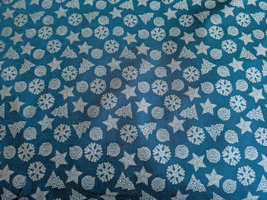 Bottle Green And Gold Cotton Fabric Christmas Snowflakes Xmas Tree Star Fabric, Festive Fabric, Holiday Fabric